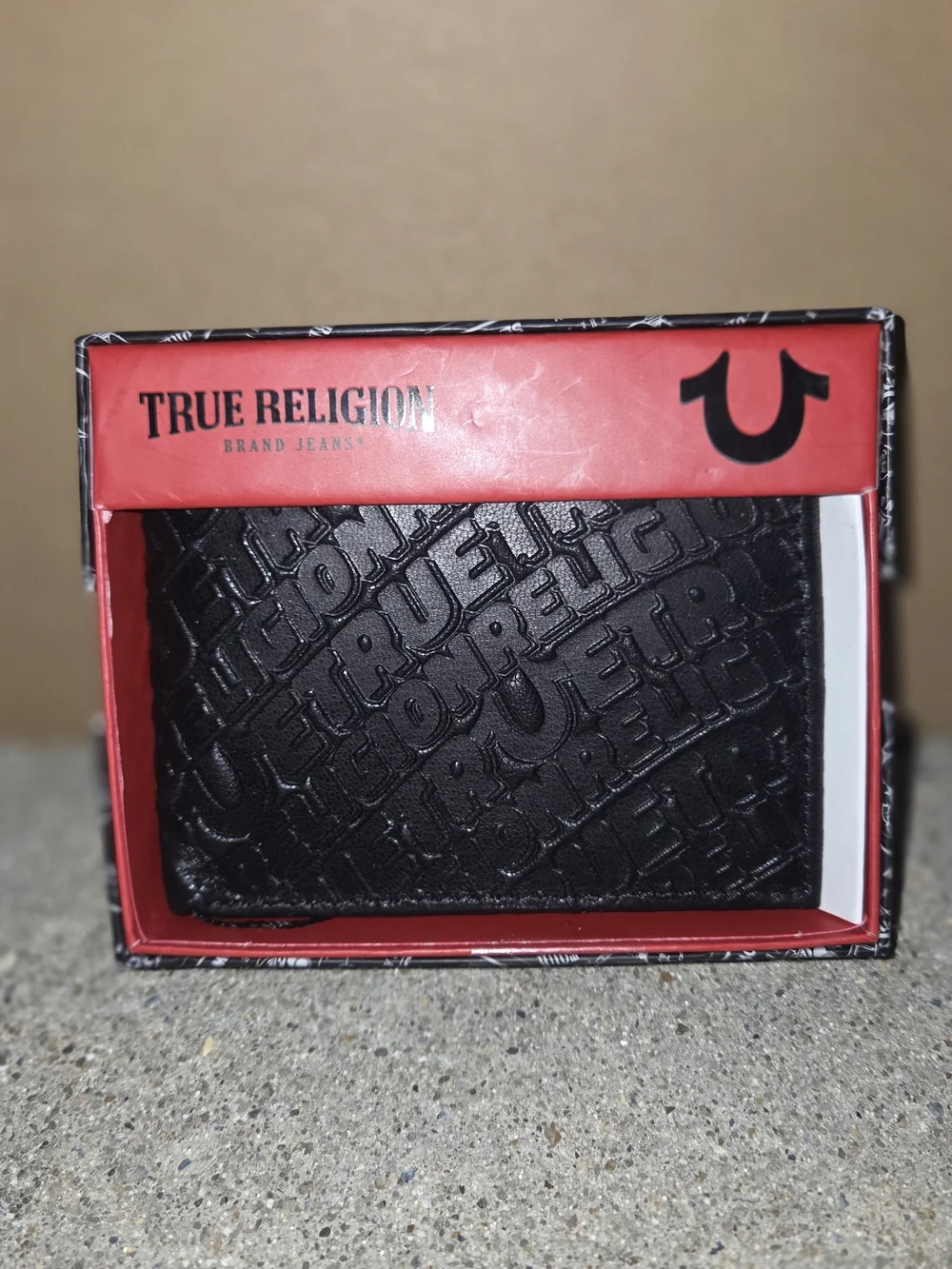 True Religion Embossed Black Leather Wallet